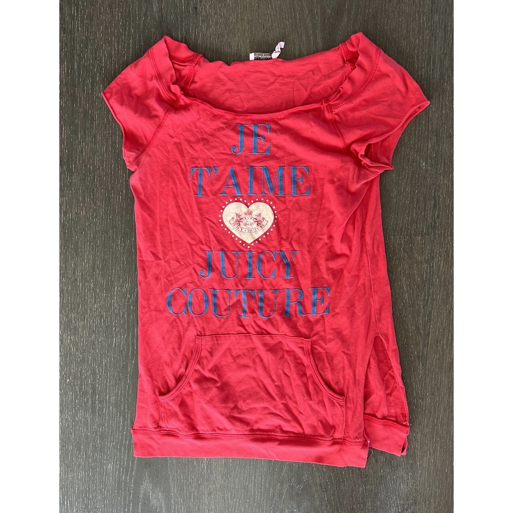 Juicy Couture Y2K Vintage T Shirt Je T'aime Juicy Couture Red Small